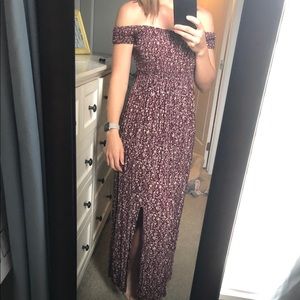 Patterned off the shoulder maxi dress